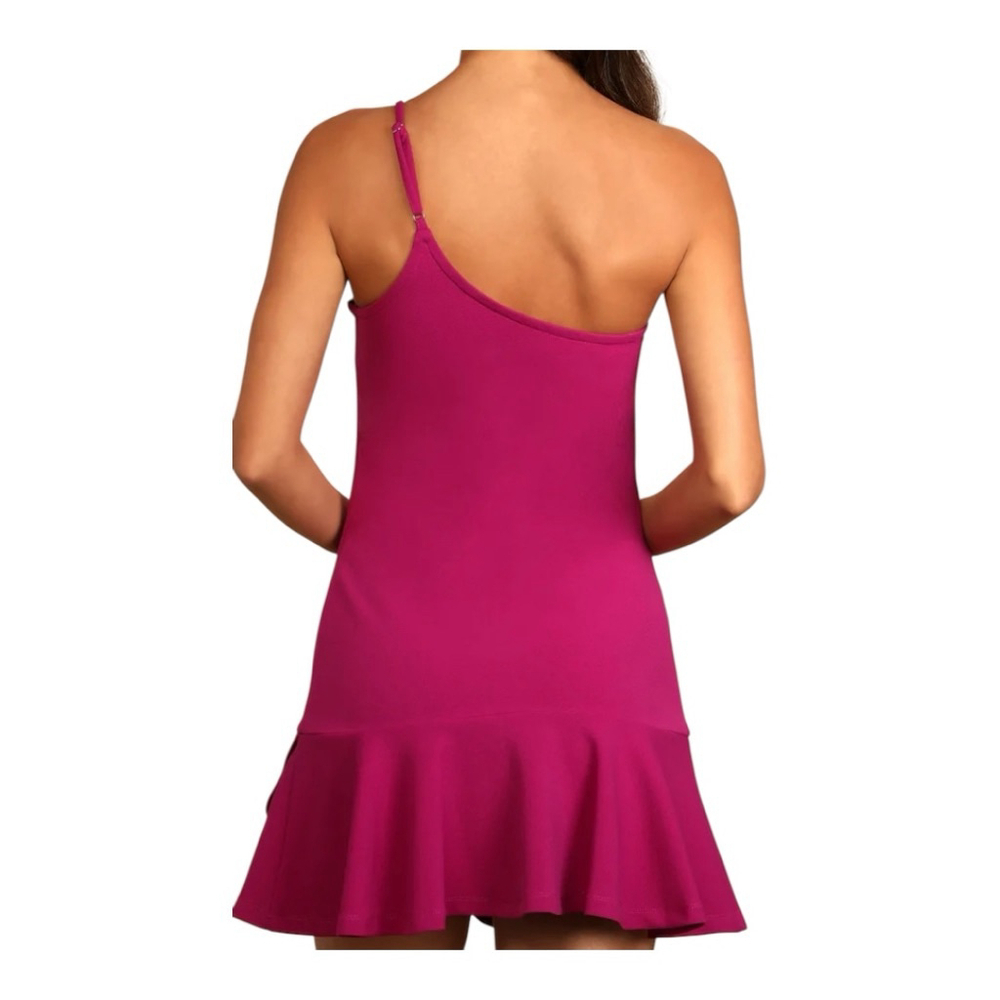 Lulus Glamour Goals Magenta One-Shoulder Trumpet Hem Mini Dress Size M - Picture 4 of 11